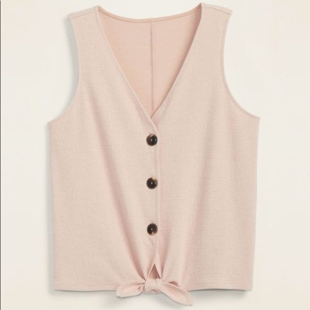 Old Navy Knit-Textured Tie Front Sleeveless Button Up Top Blush Pink Women’s S